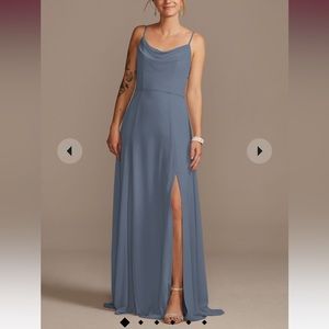 BRAND NEW W/ TAGS - Cowl neck chiffon dress with slit - steel blue / size 18